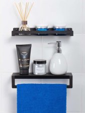 Настенная полка для ванной комнаты с бортиком и вешалка держатель для полотенец 30 см черные