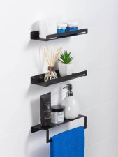 Настенные полки для ванной комнаты с бортиком и вешалка держатель для полотенец 30 см черные